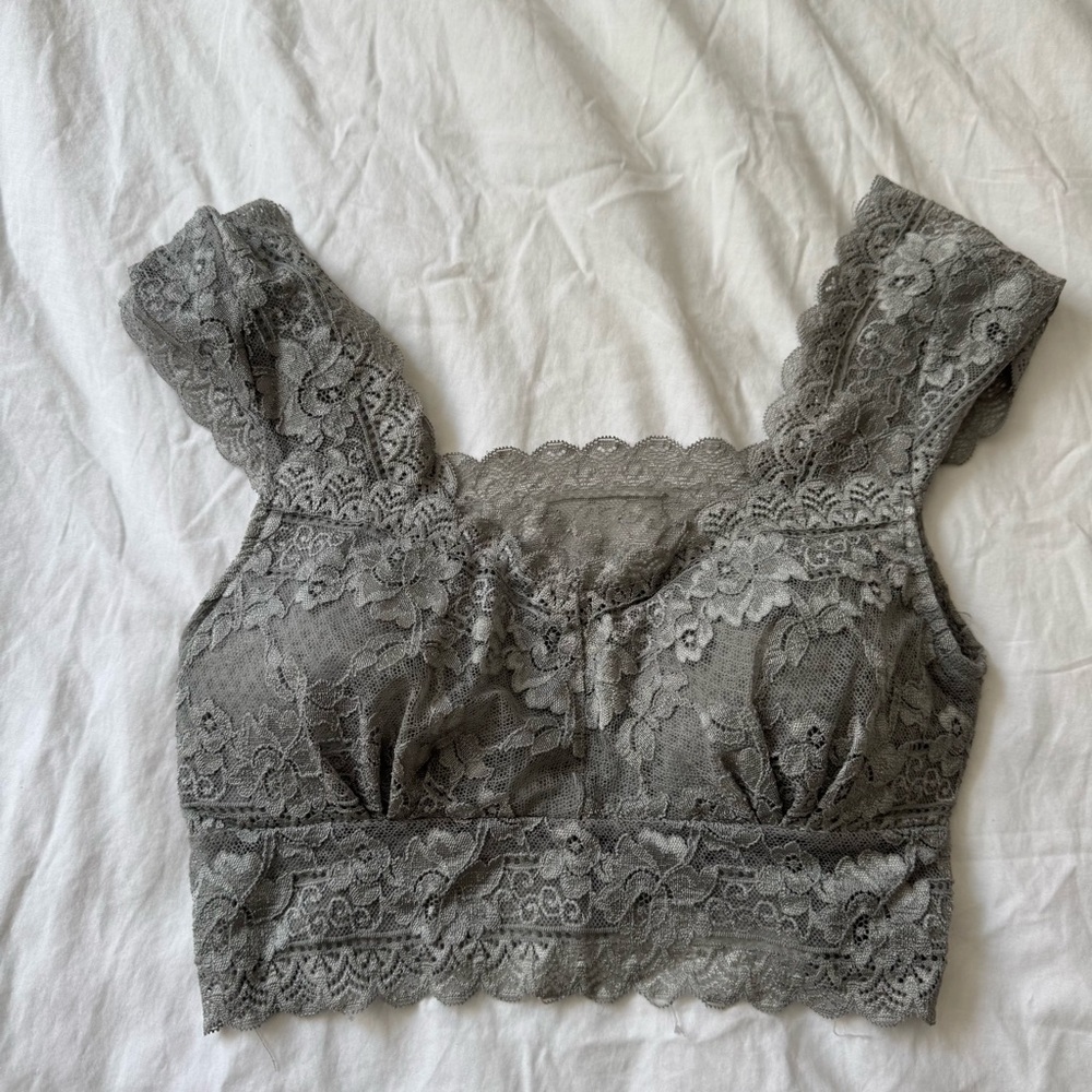Gray Lace Crop Top